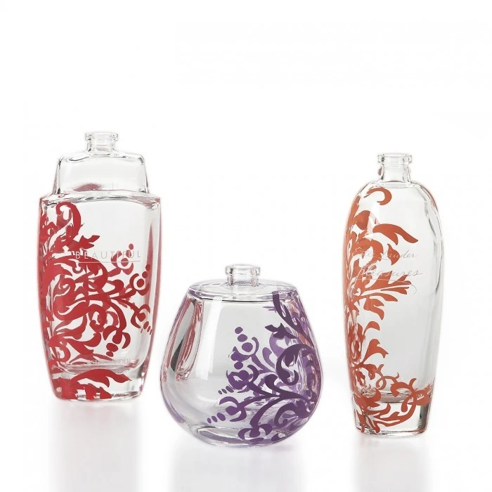 Organic Decal applied over multi-curved bottle surfaces and around irregularly-shaped sides