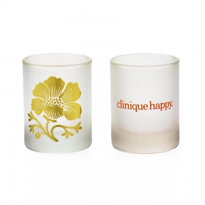 Frosted votive candles; gold Hot Stamp (left); Silk Screen Printing (right)